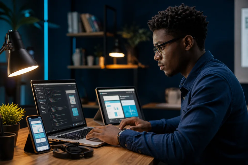 Développeur concevant une application web et mobile complète