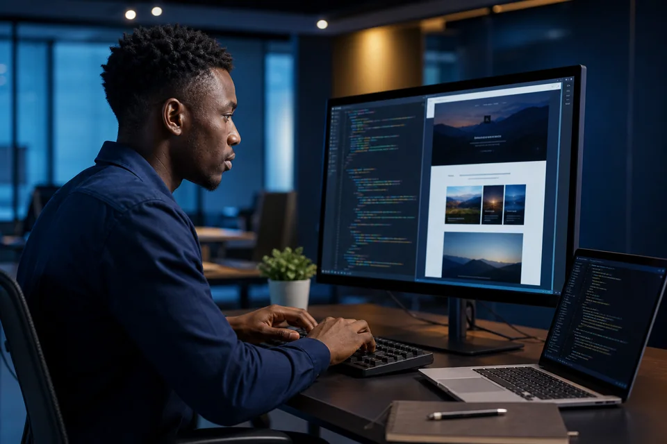 Développeur travaillant sur une interface web pendant sa formation